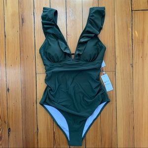 Moss Green Ruffle One Piece Swimsuit